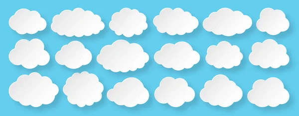 Livro Branco Cortar Conjunto Vetor Nuvem Nuvens Símbolos Desenhos Animados — Vetor de Stock