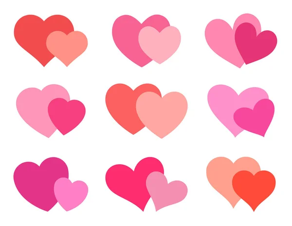 Red and pink set double hearts isolated on white — Stock Vector