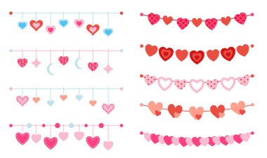 Çelenk simetrik pembe set kalpleri beyaza izole edilmiş.