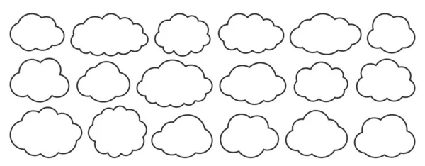 Conjunto de nubes de vector plano negro de línea aislado en blanco — Vector de stock