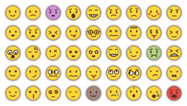 Çizgi film şeridi sarı emoji seti izole edildi