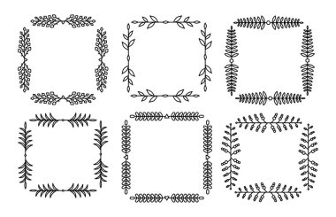 Bitki dalları çiçek desenli dekor kare seti