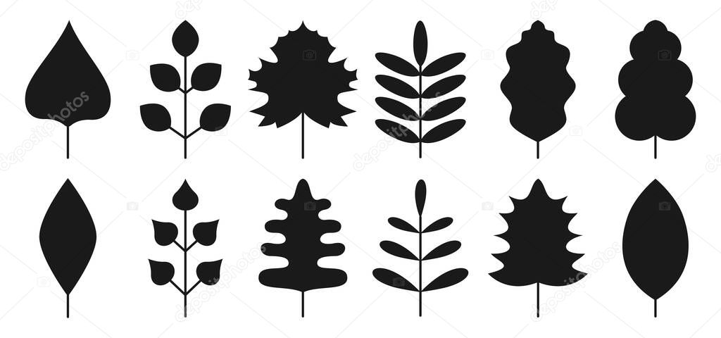 Collection of black leaf autumn vector silhouettes