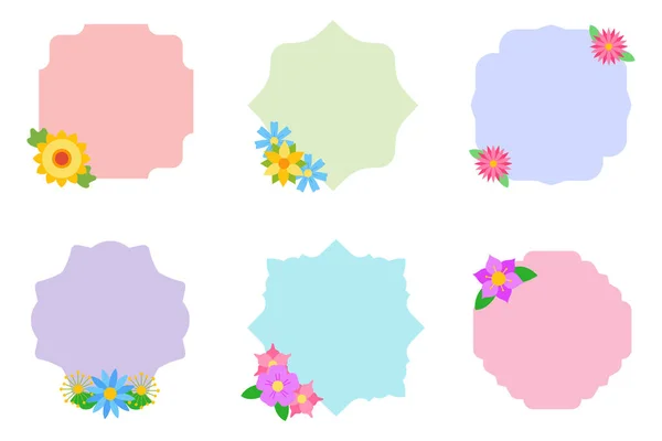 Pegatinas de pastel con flores y hojas vector plano — Archivo Imágenes Vectoriales