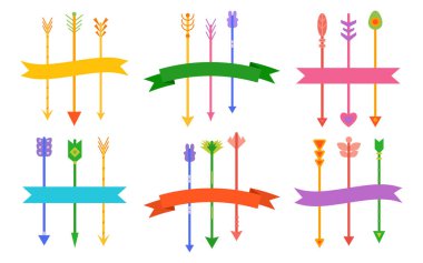 Ok yaylı kurdeleler düz set Hintli, boho, hipster.