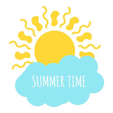 Sarı güneş ve mavi bulut tebrik kartları düz