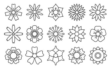 Satır ayarlı klasik çiçek vektör düz simge seti