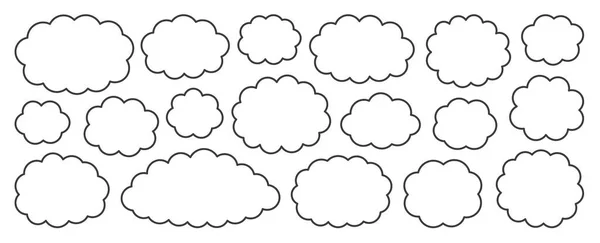 Conjunto de nubes de vector plano negro de línea aislado en blanco — Vector de stock