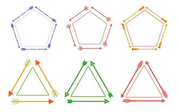 Ange färgglada pilar båge ramar vektor platt — Stock vektor
