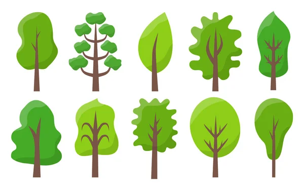 Drzewa zielony lato abstrakcyjne różne kształty zestaw — Wektor stockowy