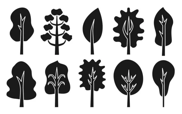Trees abstract silhouette glyph black flat set — стоковый вектор