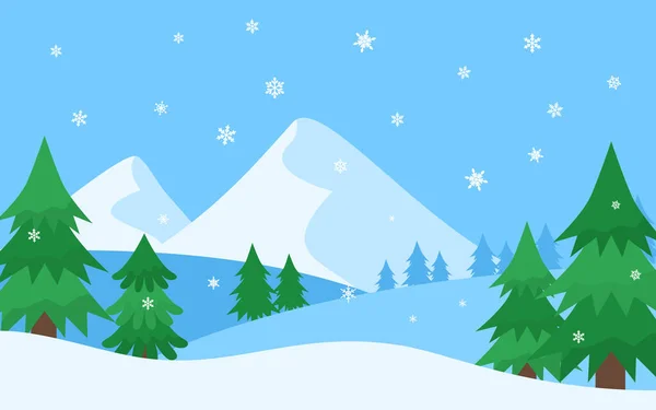 Green Christmas trees in the mountains vector card — Vector de stock