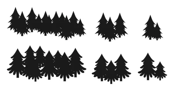 Christmas tree silhouette black conifers flat set — ストックベクタ