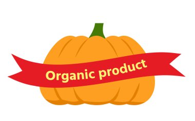 Kırmızı kurdeleli büyük turuncu organik balkabağı.