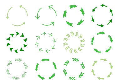 Dairesel geri dönüşüm okları düz yeşil renk seti