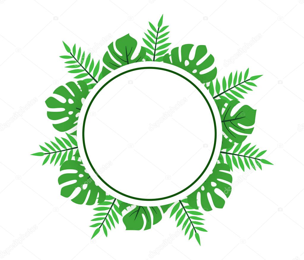 Tropical leaves palm and monstera green template