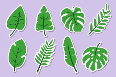 Tropikal yapraklar soyut yeşil çıkartmalar düz set