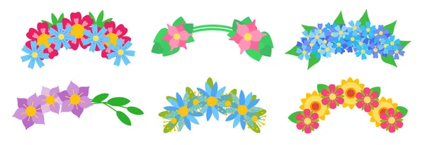 Koszorúk elvont virág lapos színes ikonok készlet — Stock Vector