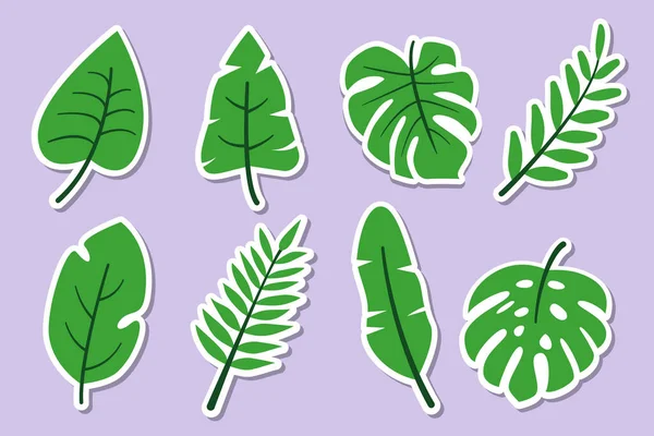 Тропические листья абстрактные зеленые наклейки плоский набор — стоковый вектор