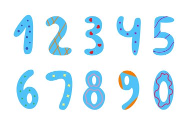 Sayılar çizgi film düz renkli şirin soyut set