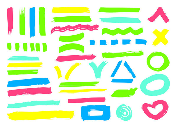 Text marker brush stroke underline strokes set