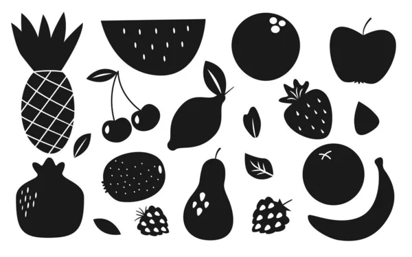 Silhouette glyphe fruits et baies ensemble icône noire — Image vectorielle