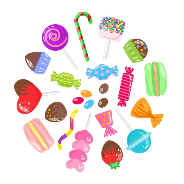 Cukroví makrón sladkosti rozmanité bonbon barevné sady — Stockový vektor