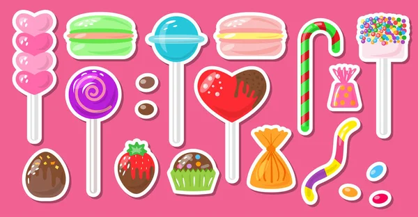 Caramelo macarrón dulces etiqueta engomada bonbon colorido conjunto — Vector de stock