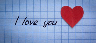 Kareli kağıt üzerinde harf ve kırmızı kalbe bayıldım.