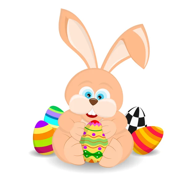 Cartoon Easter Rabbit Holding Un uovo di Pasqua — Vettoriale Stock