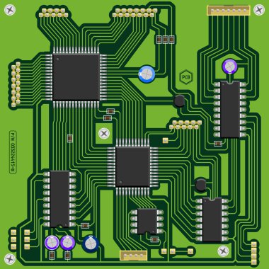 Yeşil baskılı devre kartı (Pcb) bileşenleri ile