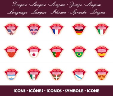 Tongues. Language icons with country flags clipart