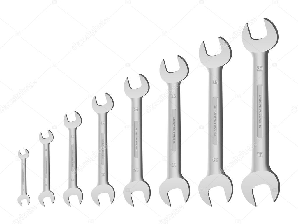 Open ended metric spanners (wrench) isolated on white background