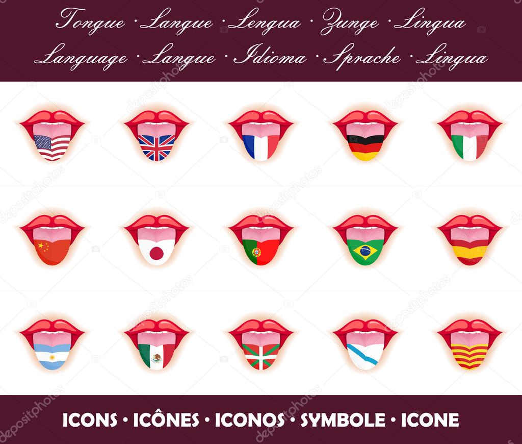Tongues. Language icons with country flags