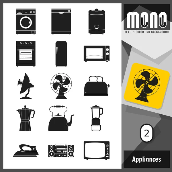 Mono Icons - Appliances 2. Retro style flat monochromatic icons — Stock Vector