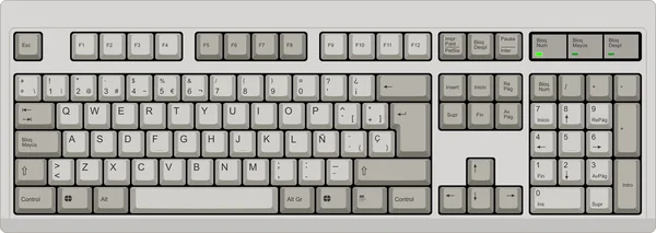 Espanhol qwerty espanhol SP computador cinza teclado —  Vetores de Stock