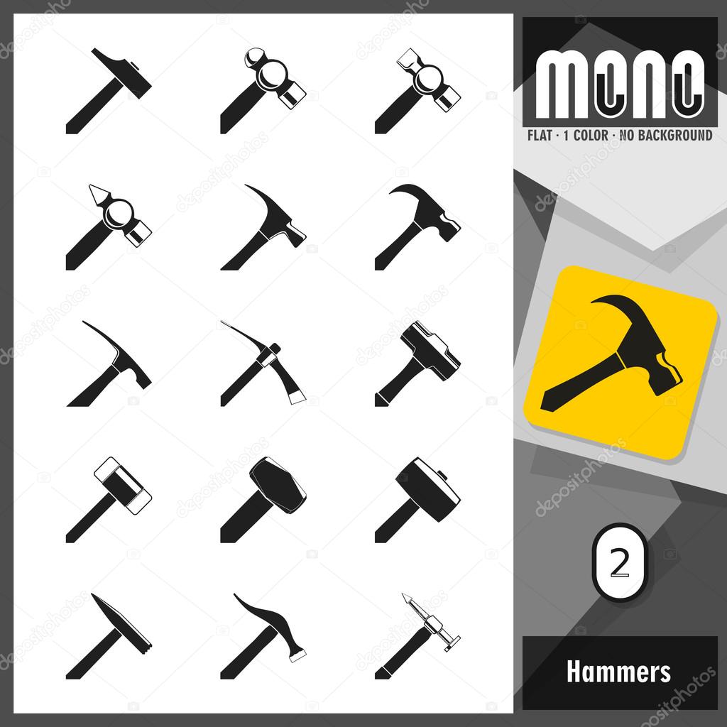Mono Icons - Hammers 2. Flat monochromatic icons