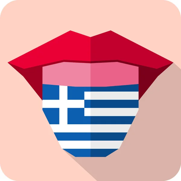 Tongue: Language web icon with flag. Greece — Stock Vector