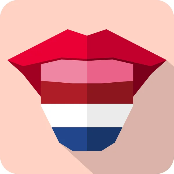 Tongue: Language web icon with flag. Netherlands — Stock Vector