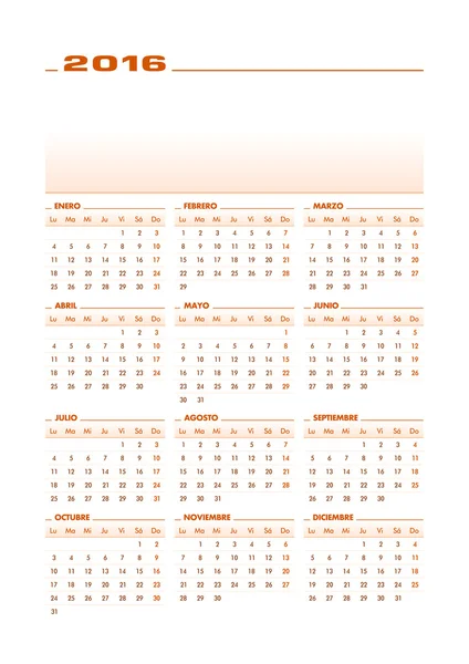 Calendario 2016 Español — Vector de stock