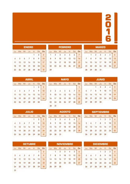 Calendar 2016 Spanish — Stock Vector