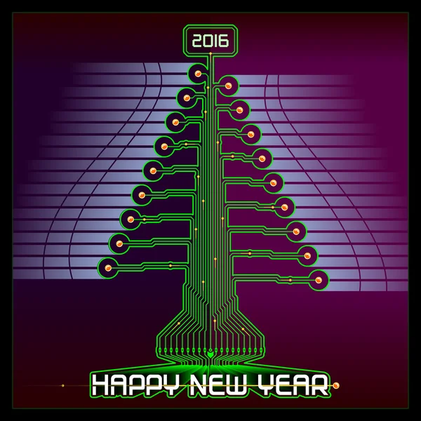 Techno Feliz Año Nuevo Árbol de Navidad Verde — Vector de stock