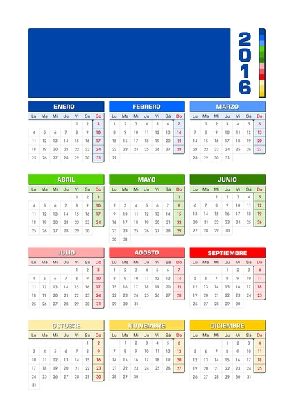 Calendario 2016 Español con temporadas de colores para el hemisferio norte — Vector de stock