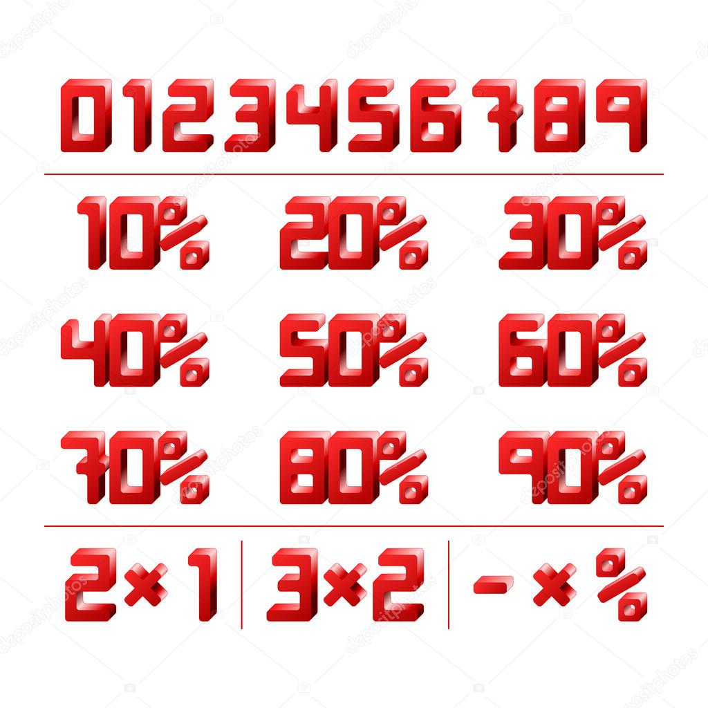 Discount Numbers. Red square 3d vector