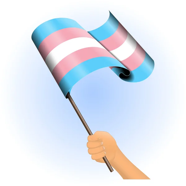 Mano sosteniendo un vector de bandera orgullo transexual — Vector de stock