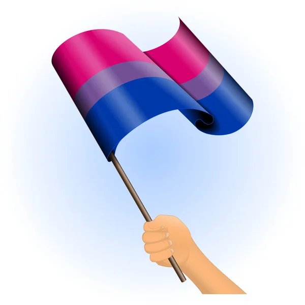 Mano sosteniendo un vector de bandera de orgullo bisexual — Vector de stock