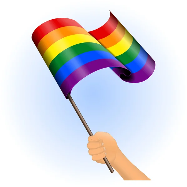 Mano sosteniendo un vector de bandera de orgullo arco iris — Archivo Imágenes Vectoriales