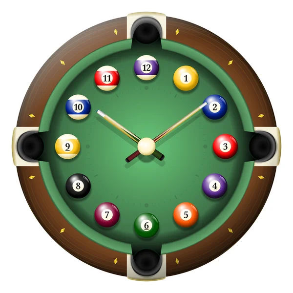 Pool table clock vector — Stock Vector