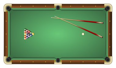 Yeşil bir bilardo topları ve yardımlar ile Üstten Görünüm
