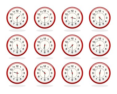 İş saatleri için kırmızı saatler kümesi. Buçuk saat sürüm